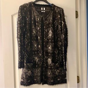 BCBGMaxAzria Fuzzy Textured Black and Brown Cardigan